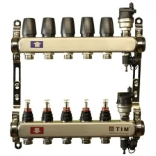 Коллектор c расходомерами для теплого пола на 5 выходов нержавейка TIM KCS5005