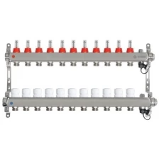 Коллекторная группа для теплого пола TAEN 1x3/4x11 вых. с расходомерами, регулир.клапанами, ручным воздух-ом, сливным краном и регулируемыми кронштейнами (нерж.сталь)