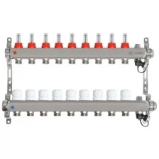 Коллекторная группа для теплого пола TAEN 1x3/4x9 вых. с расходомерами, регулир.клапанами, ручным воздух-ом, сливным краном и регулируемыми кронштейнами (нерж.сталь)